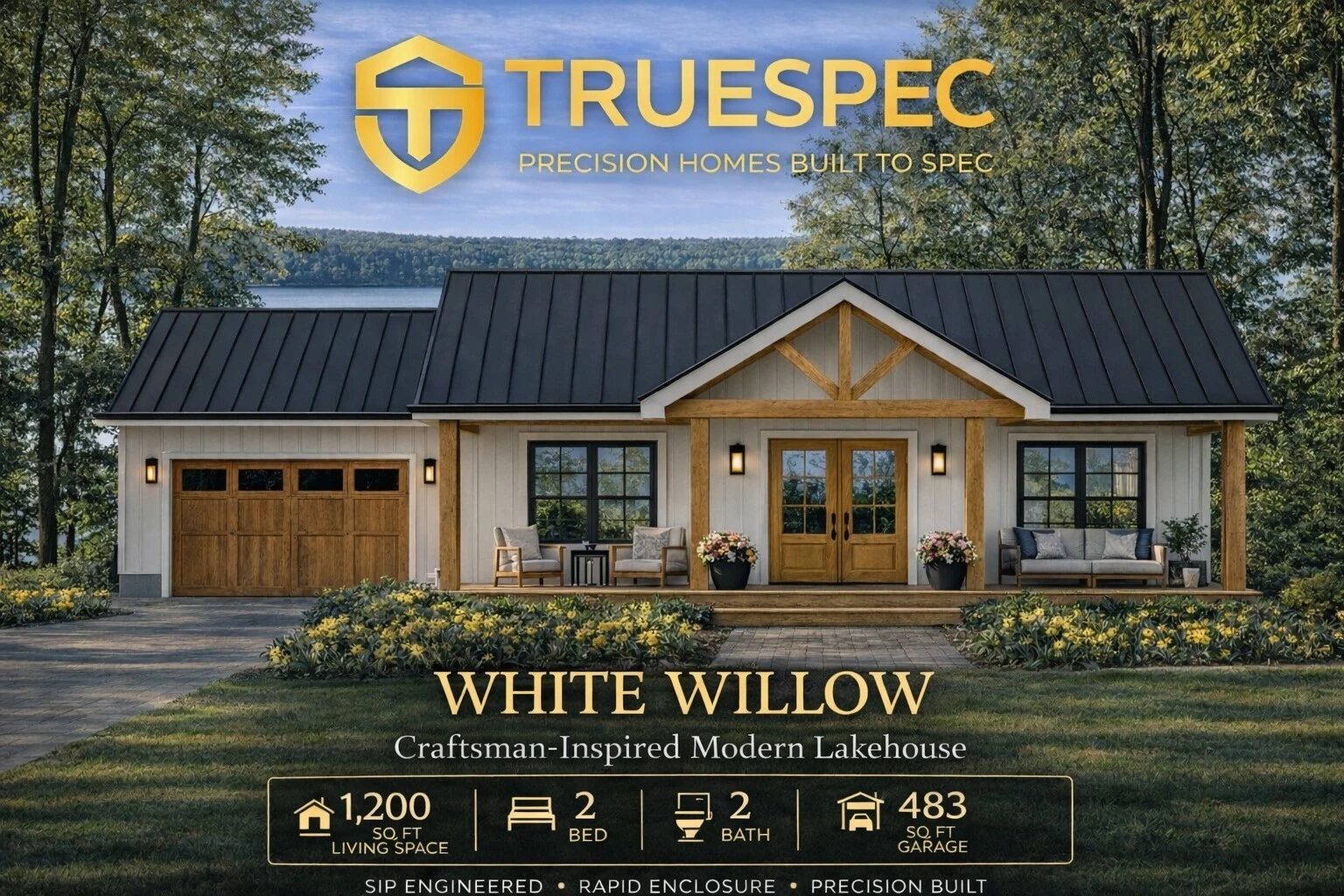 White Willow modern farmhouse with attached garage